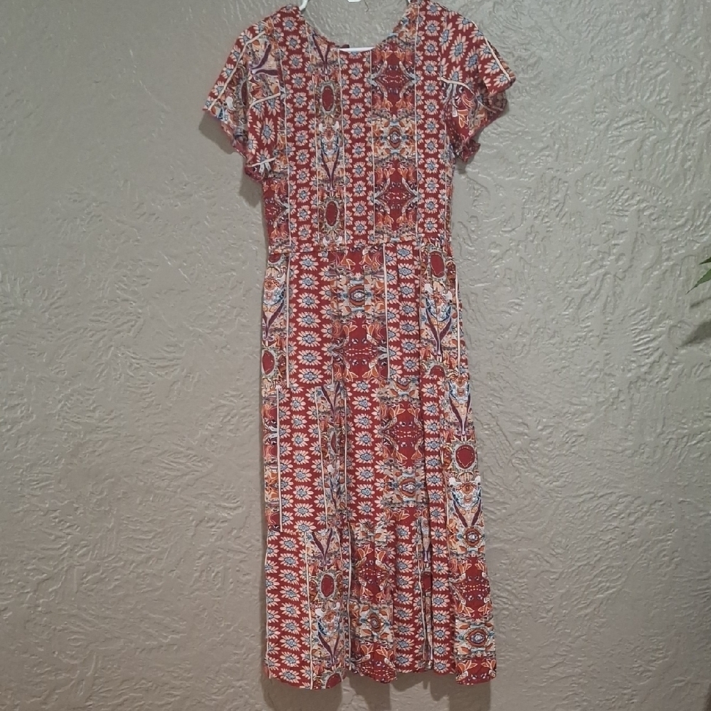 Red Patterned Women's Dress Size L